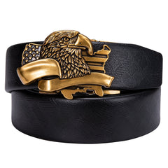 Men's Genuine Leather Ratchet Belt Golden Eagle Metal Buckle 1 3/8" For Business Casual Jeans