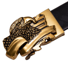 Men's Genuine Leather Ratchet Belt Golden Eagle Metal Buckle 1 3/8" For Business Casual Jeans