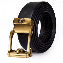 Men's Leather Ratchet Belt For With Dress Pant Golden Lion Metal Buckle 1 3/8",Trim to Fit