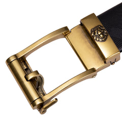 Men's Leather Ratchet Belt For With Dress Pant Golden Lion Metal Buckle 1 3/8",Trim to Fit