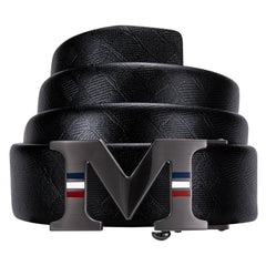 Men's Ratchet Leather Belt 1 3/8" Adjustable For Dress Business With M Letter Metal Buckle