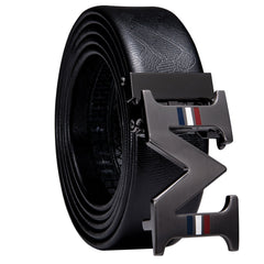 Men's Ratchet Leather Belt 1 3/8" Adjustable For Dress Business With M Letter Metal Buckle