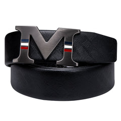 Men's Ratchet Leather Belt 1 3/8" Adjustable For Dress Business With M Letter Metal Buckle