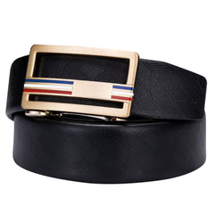 Men's Genuine Leather Ratchet Belt For Business Casual With Golden Metal Buckle,Cut for Fit