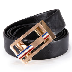 Men's Genuine Leather Ratchet Belt For Business Casual With Golden Metal Buckle,Cut for Fit