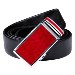 Men's Leather Ratchet Adjustable Belt 1 3/8" Red Plaid Metal Buckle For Dress Casual