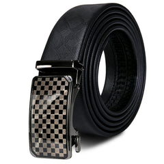 Leather Ratchet Belt 1 3/8" Adjustable For Men Black Plaid Metal Buckle Fit Dress Casual