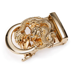 Men's Leather Slide Ratchet Adjustable Belt For Gift With Golden Dragon Metal Buckle