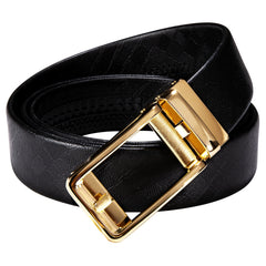 Men's Belt Genuine Leather Ratchet Adjustable Belt Golden Square Metal Buckle,Trim to Fit