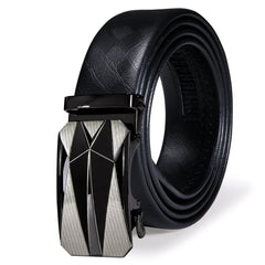 Ratchet Leather Dress Belt For Men Adjustable Belt Fit Jeans With Geometric Metal Buckle