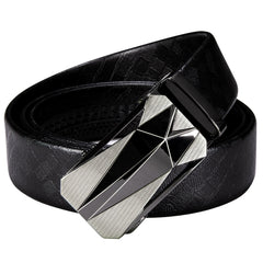 Ratchet Leather Dress Belt For Men Adjustable Belt Fit Jeans With Geometric Metal Buckle