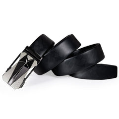 Ratchet Leather Dress Belt For Men Adjustable Belt Fit Jeans With Geometric Metal Buckle