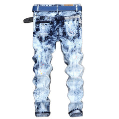 Men's ink-splashed ripped colorblock jeans