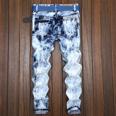Men's ink-splashed ripped colorblock jeans