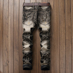 Embroidered wings ripped jeans