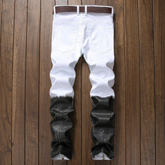 Men's ripped zipper colorblock jeans