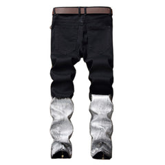 Men's ripped zipper colorblock jeans