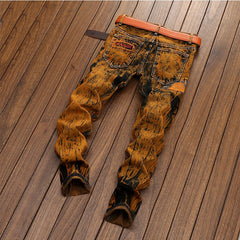 Personalized retro distressed ripped jeans