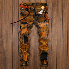 Personalized retro distressed ripped jeans