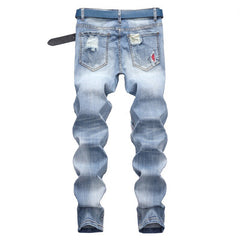 Light-colored stretch ripped jeans