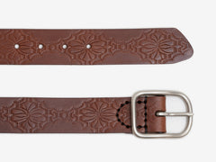 Western Debossed Center Bar Belt, Hickory