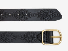 Western Debossed Center Bar Belt, Black