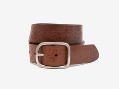 Western Debossed Center Bar Belt, Hickory