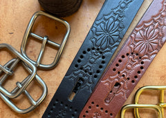 Western Debossed Center Bar Belt, Black