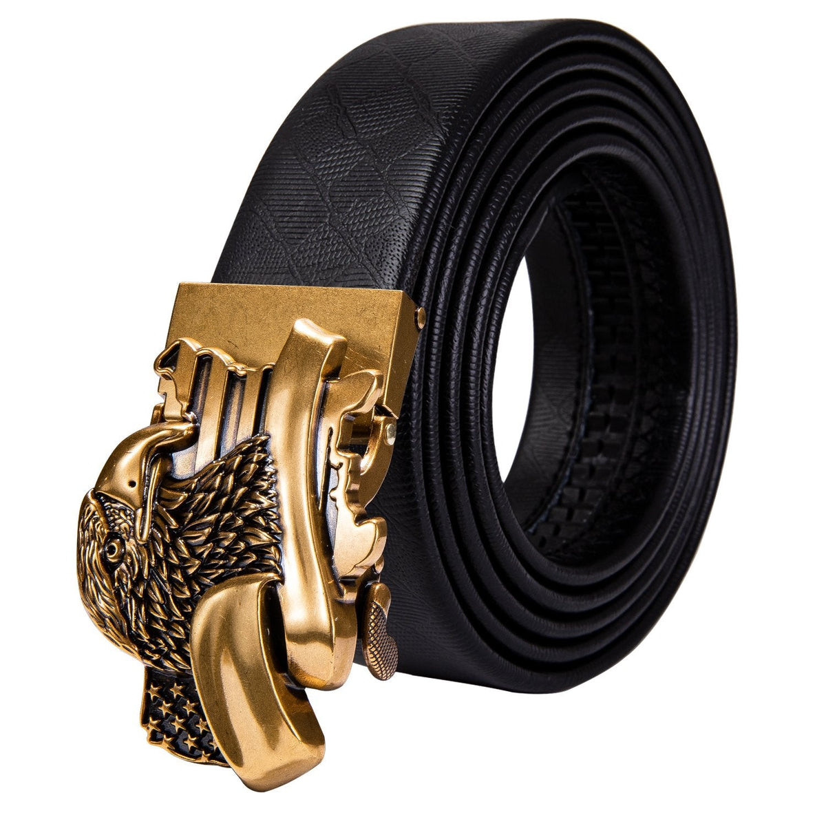 Men's Genuine Leather Ratchet Belt Golden Eagle Metal Buckle 1 3/8" For Business Casual Jeans