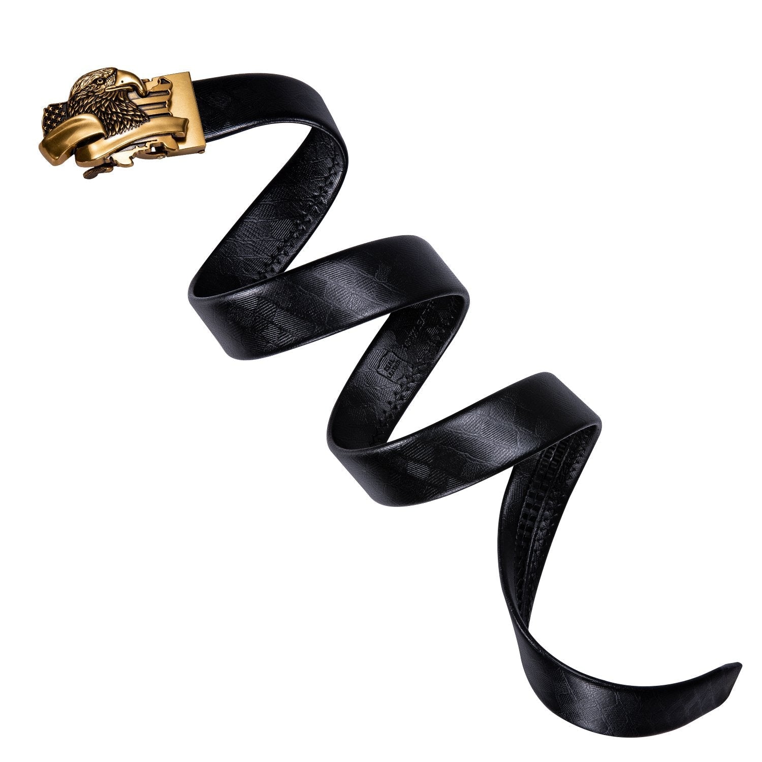 Men's Genuine Leather Ratchet Belt Golden Eagle Metal Buckle 1 3/8" For Business Casual Jeans