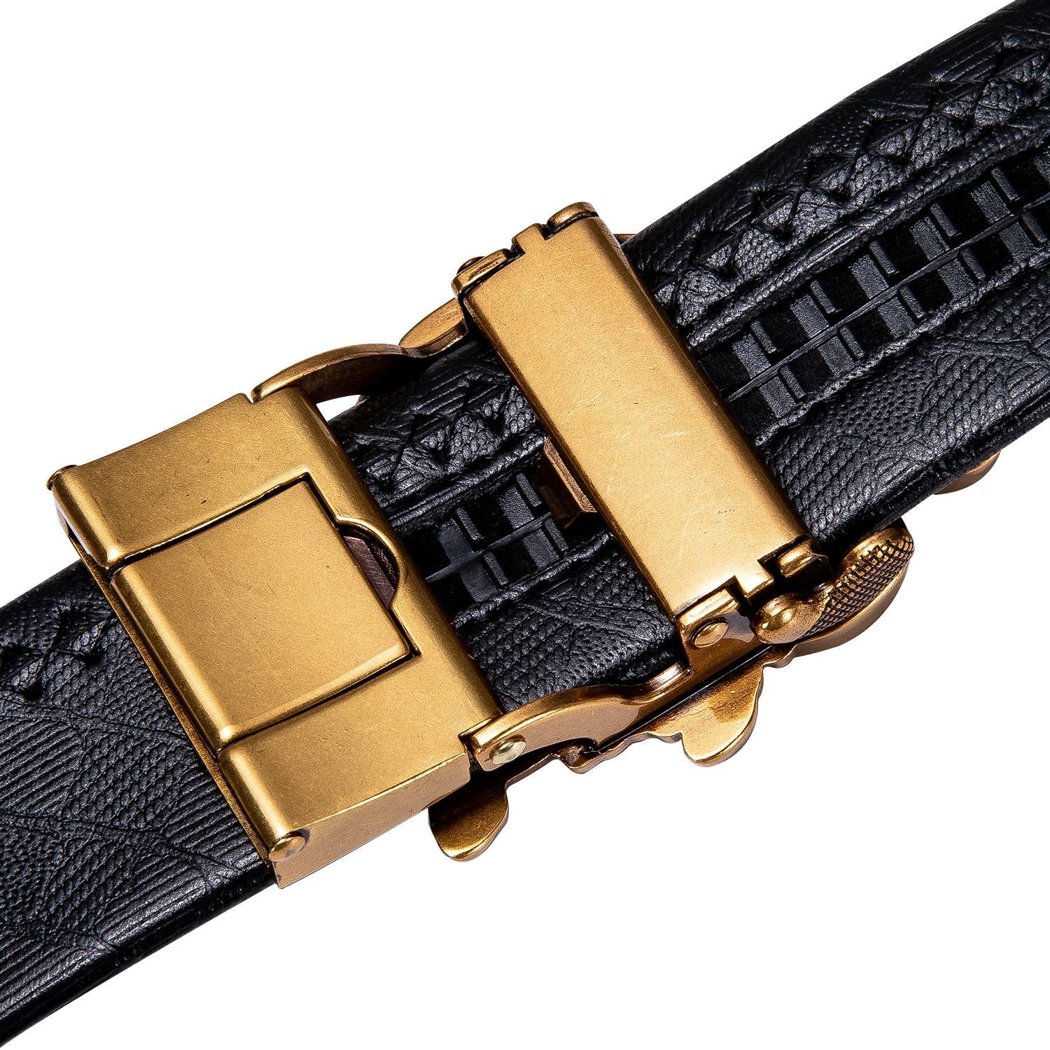 Men's Genuine Leather Ratchet Belt Golden Eagle Metal Buckle 1 3/8" For Business Casual Jeans