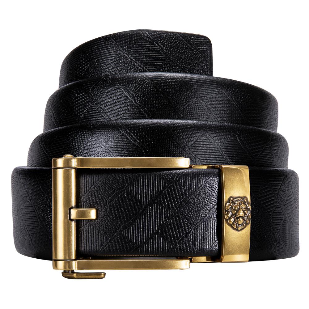 Men's Leather Ratchet Belt For With Dress Pant Golden Lion Metal Buckle 1 3/8",Trim to Fit