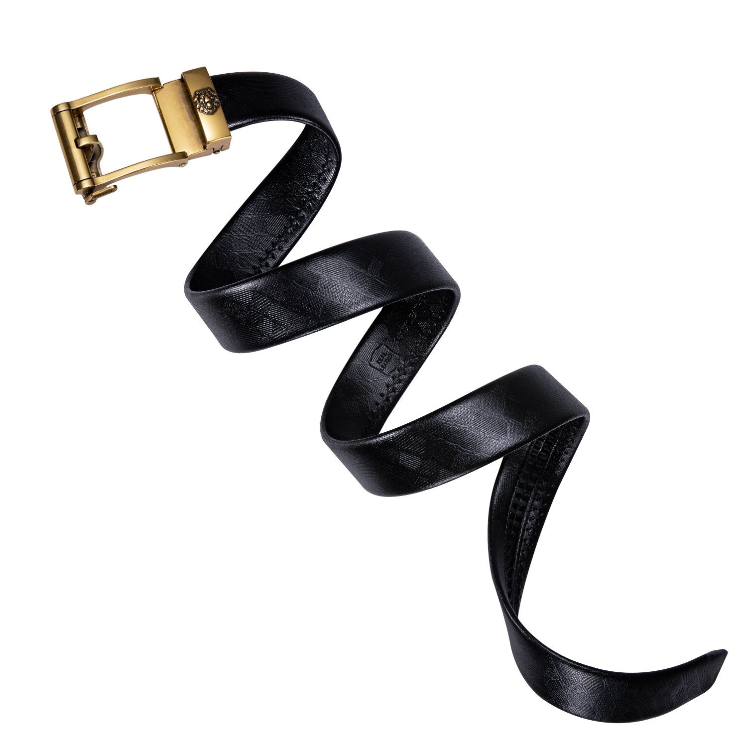 Men's Leather Ratchet Belt For With Dress Pant Golden Lion Metal Buckle 1 3/8",Trim to Fit