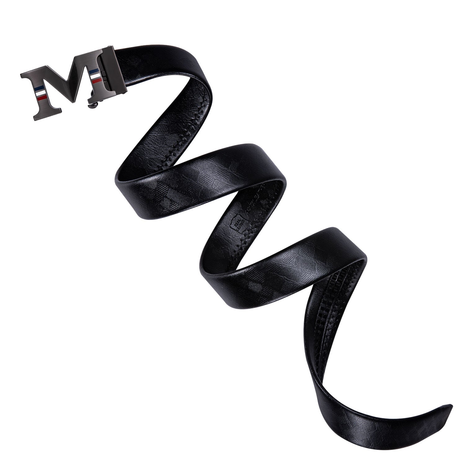 Men's Ratchet Leather Belt 1 3/8" Adjustable For Dress Business With M Letter Metal Buckle