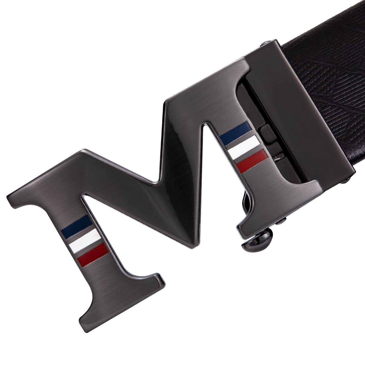 Men's Ratchet Leather Belt 1 3/8" Adjustable For Dress Business With M Letter Metal Buckle