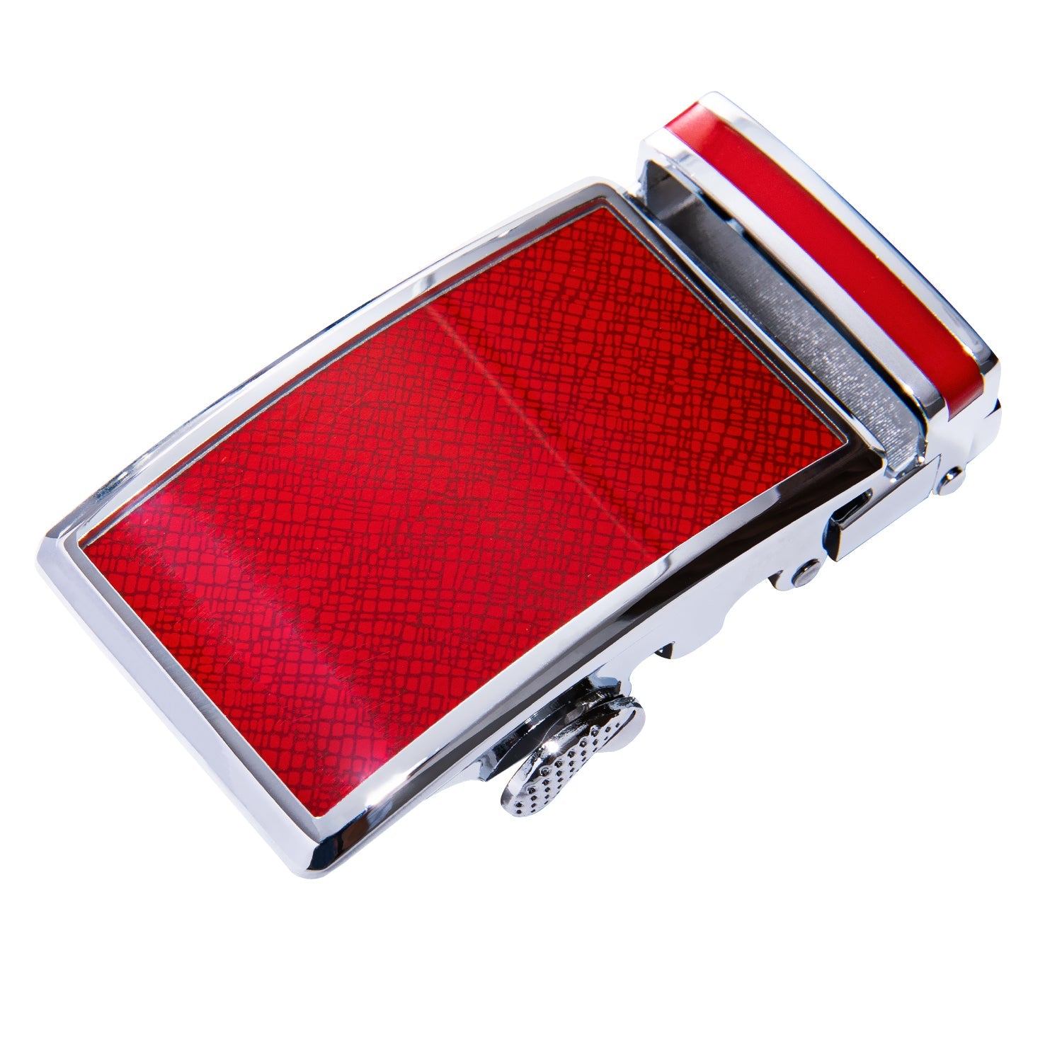 Men's Leather Ratchet Adjustable Belt 1 3/8" Red Plaid Metal Buckle For Dress Casual
