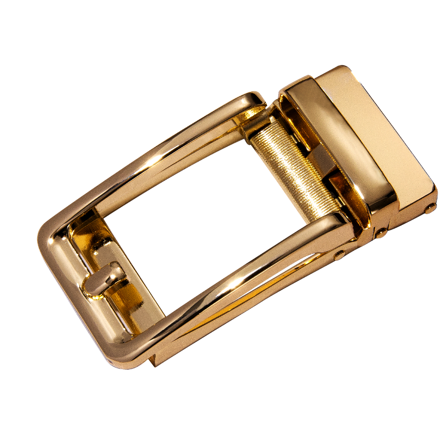 Men's Belt Genuine Leather Ratchet Adjustable Belt Golden Square Metal Buckle,Trim to Fit