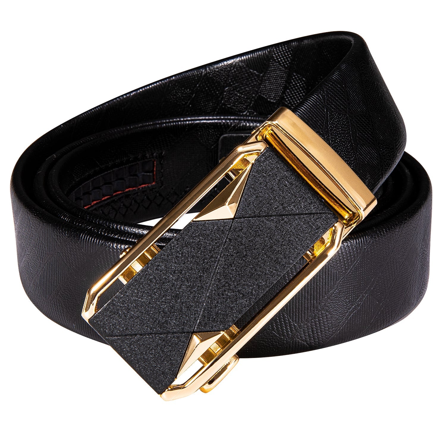 Men's 1 3/8" Leather Ratchet Belt Golden Black Metal Buckle For Business Casual Jeans