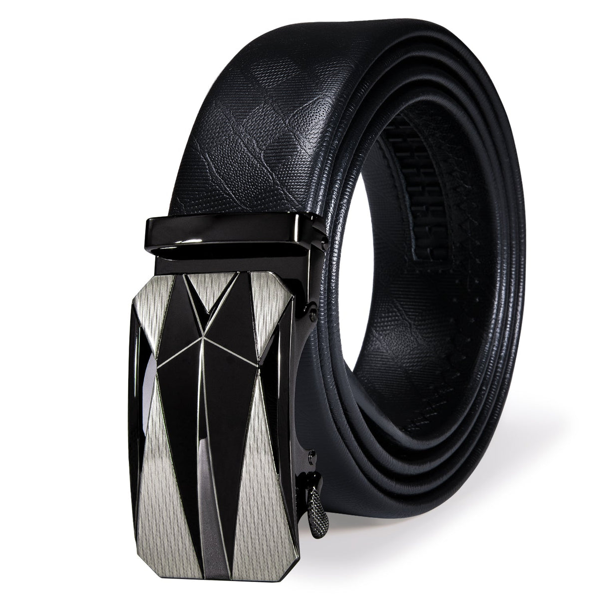 Ratchet Leather Dress Belt For Men Adjustable Belt Fit Jeans With Geometric Metal Buckle
