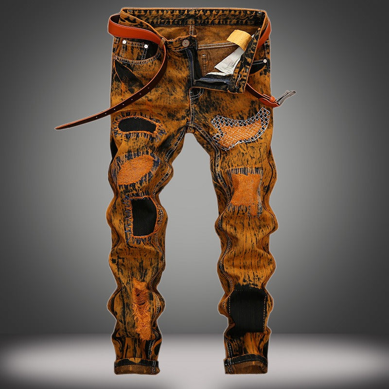 Personalized retro distressed ripped jeans