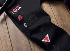 Men's Personality Printed embroidery Black Jeans