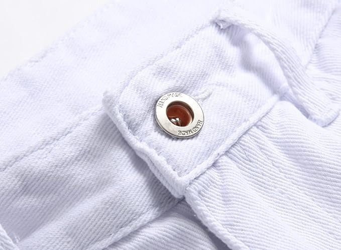Men's Personality Hole Fit White Jeans