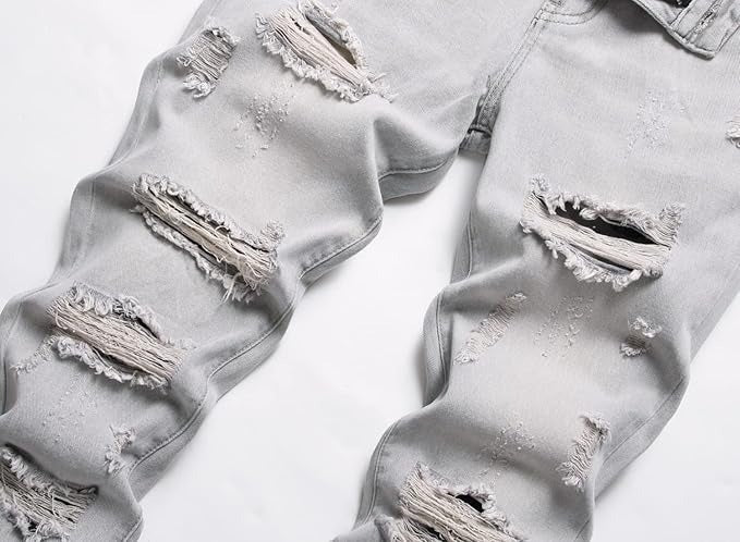 Men's Personality Ripped Fit Light Gray Jeans