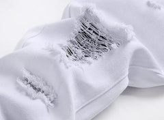 Men's Personality Hole Fit White Jeans