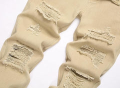 Men's Personality Ripped Khaki Jeans