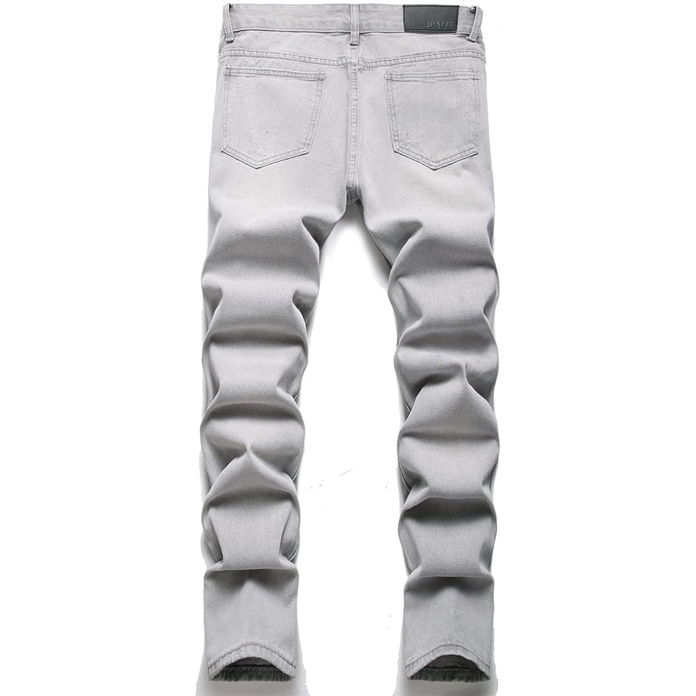 Men's Personality Ripped Fit Light Gray Jeans