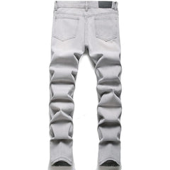 Men's Personality Ripped Fit Light Gray Jeans