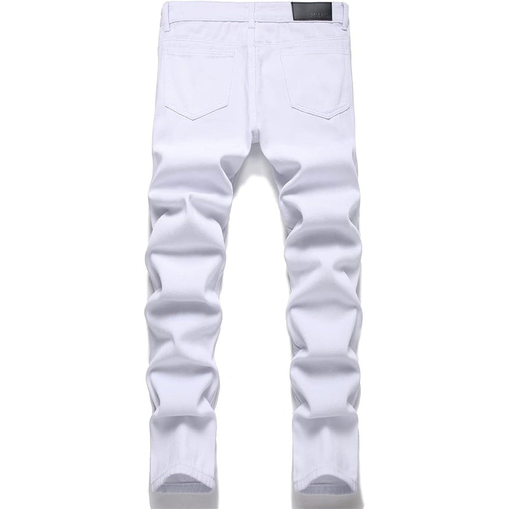 Men's Personality Hole Fit White Jeans