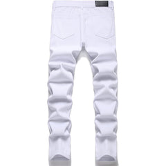 Men's Personality Hole Fit White Jeans