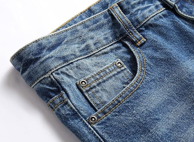 Men's Straight Creases Ripped Fit Jeans